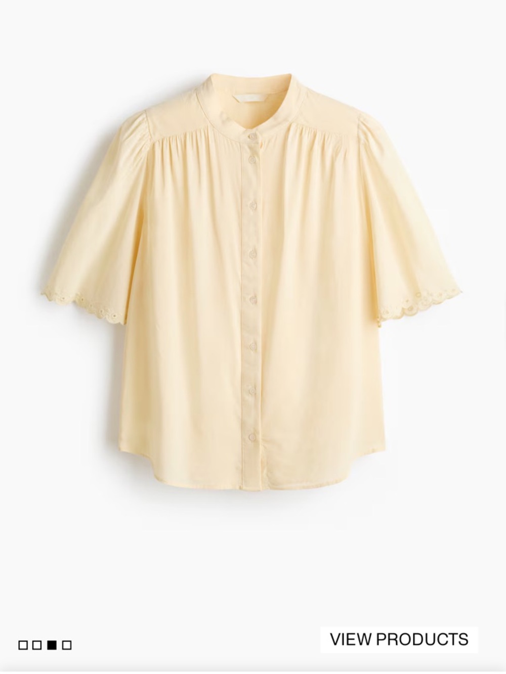 H&M COTTON-BLEND BLOUSE Women's Butter Yellow Button-Front Short Sleeve Blouse